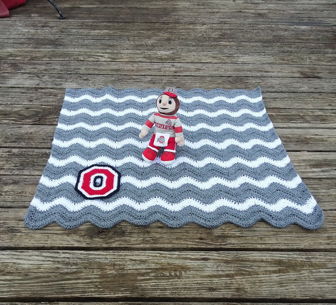 Ohio State Crochet Chevron Blanket with Crocheted Block O Etsy