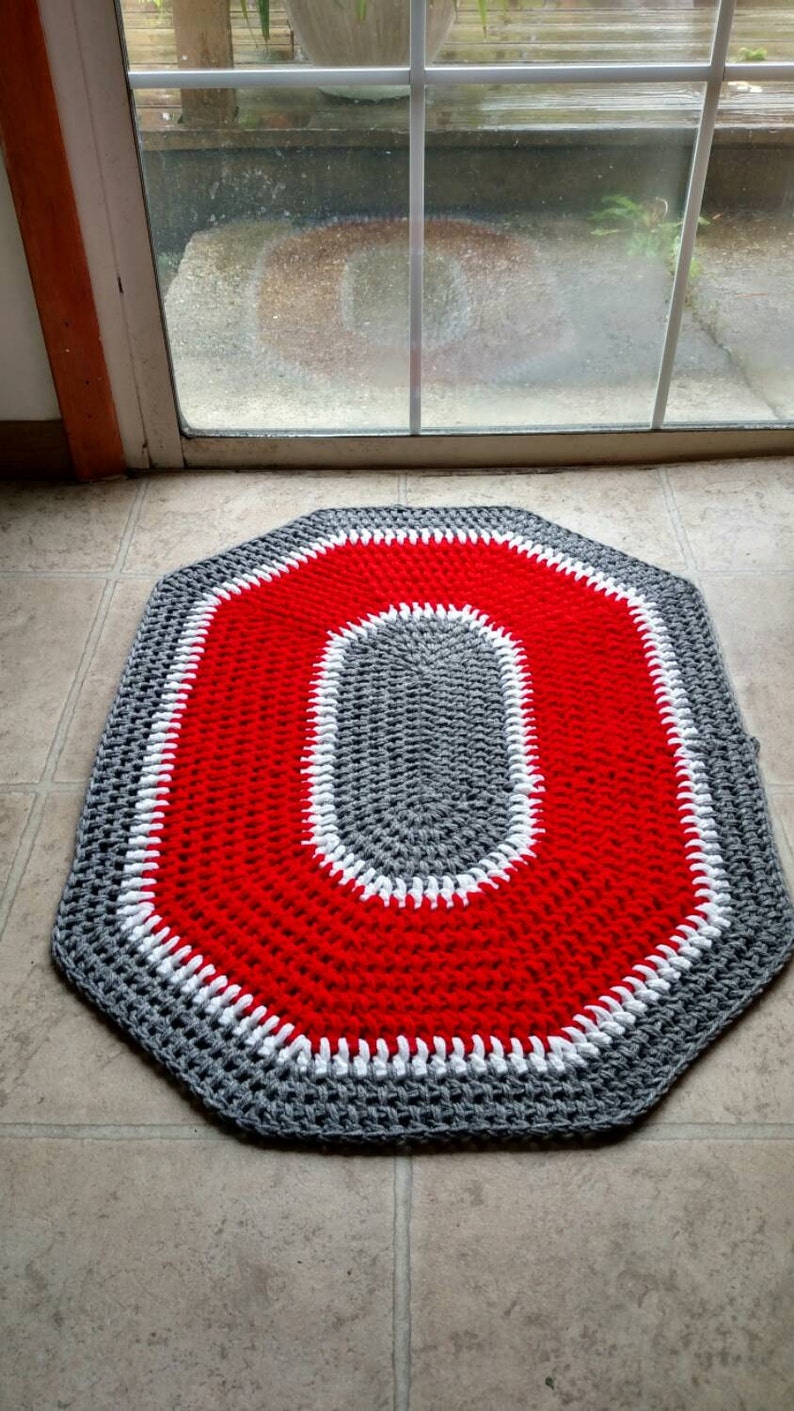 Ohio State Buckeyes Crochet Rug Handmade Block O Throw Home Decor Osu Mat