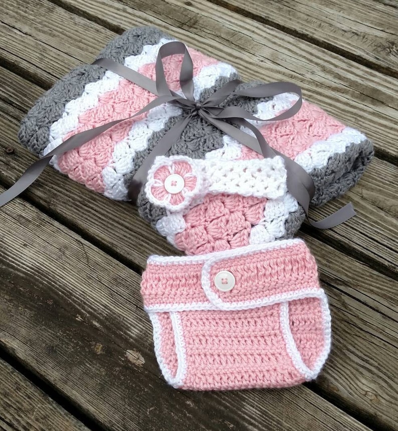 Crochet Baby Gift Set Pink White and Grey Baby Girl Etsy