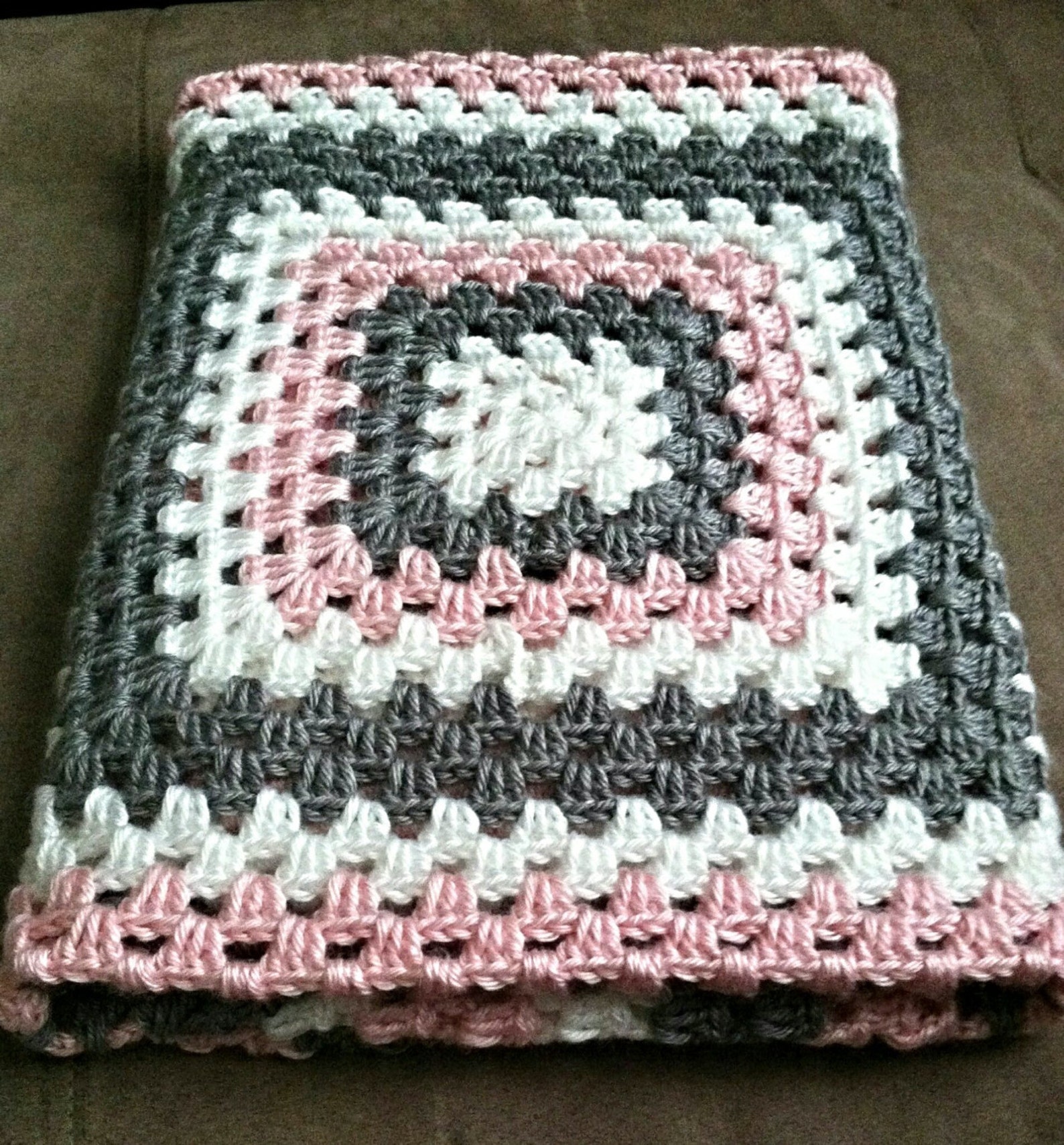 Crochet Girl Baby Blanket Hand Made Throw in Pink Grey and Etsy
