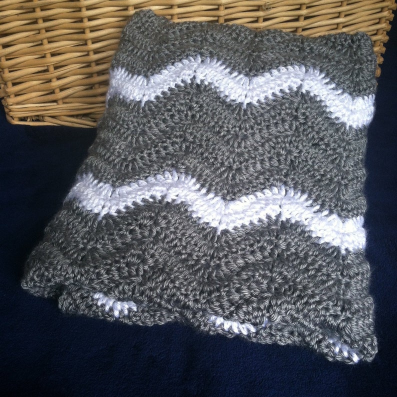 Crochet Baby Blanket Grey and White Hand Made Chevron Afghan Etsy