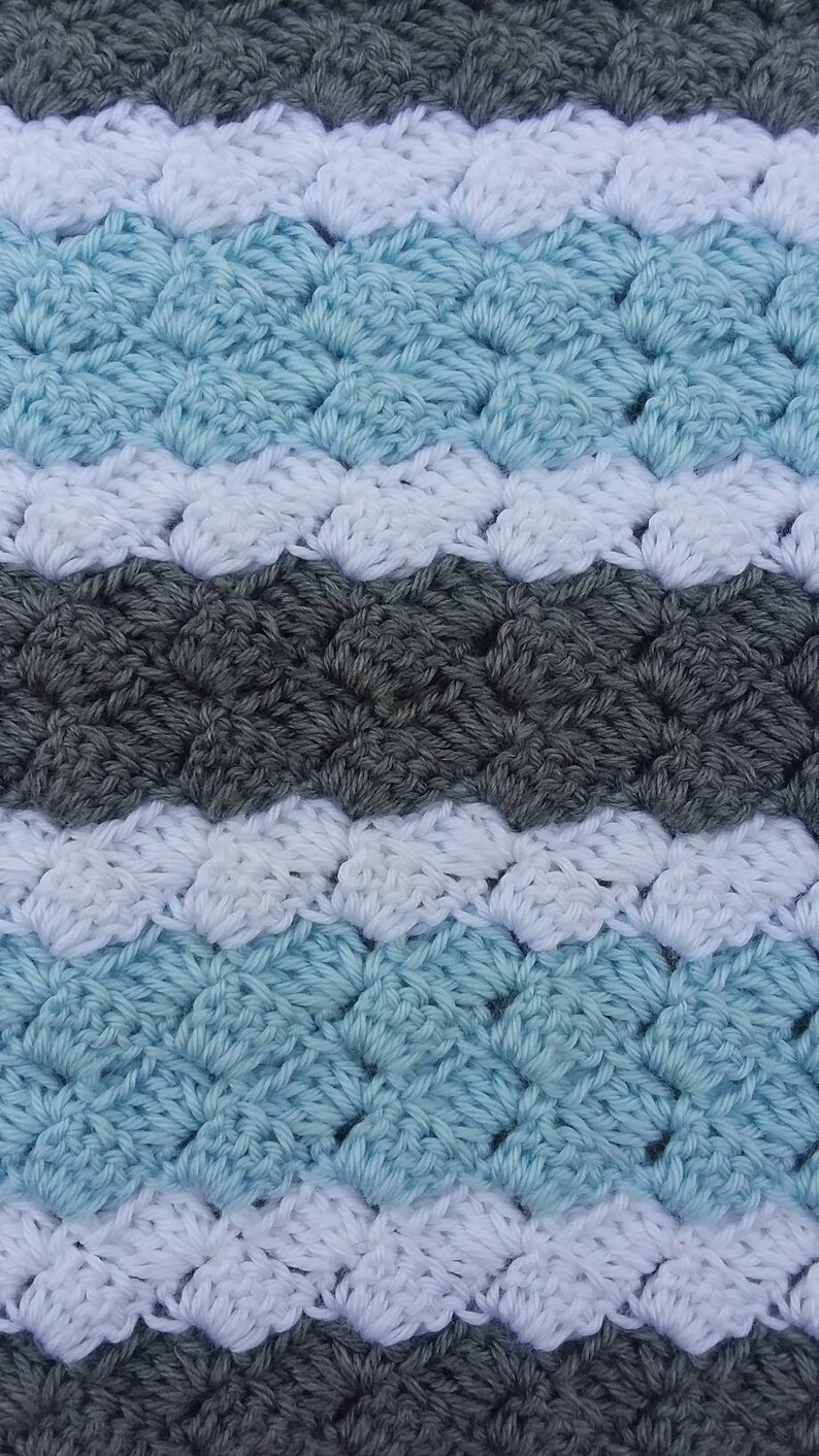 Crochet Baby Blanket Hand Made Light Blue Grey White | Etsy