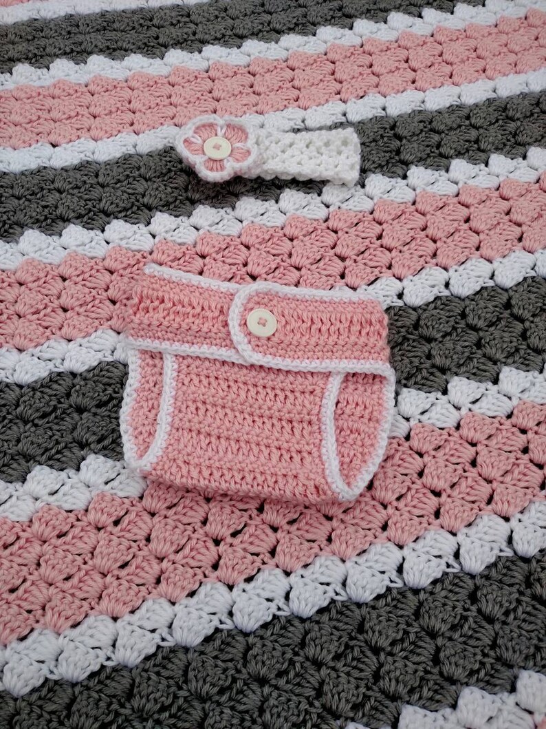 Crochet Baby Gift Set Pink White and Grey Baby Girl Etsy