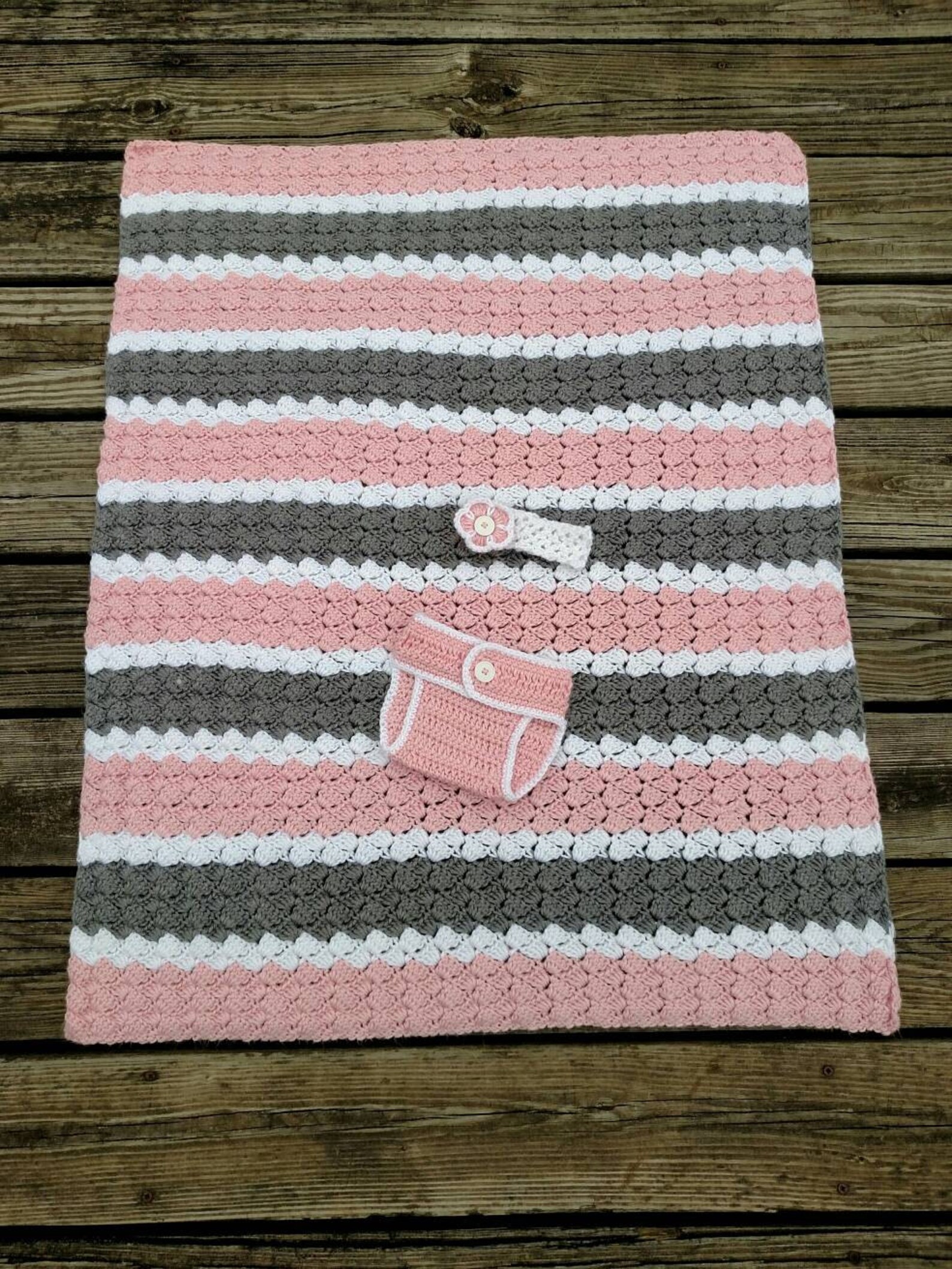Crochet Baby Gift Set Pink White and Grey Baby Girl Etsy