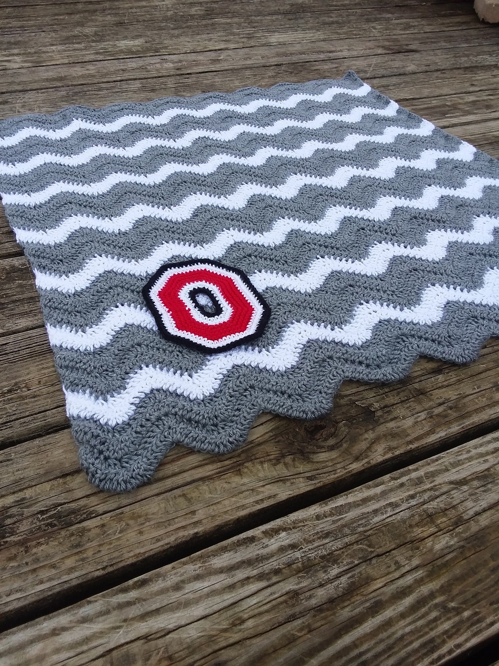 Ohio State Crochet Chevron Blanket with Crocheted Block O Etsy