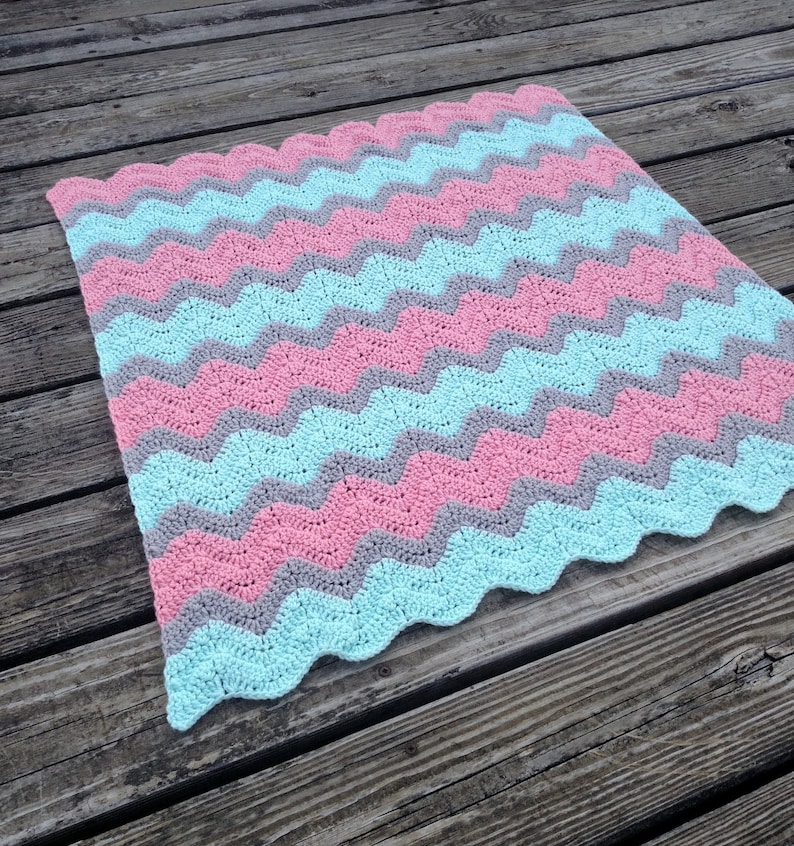 Mint Green Coral and Grey Crochet Chevron Baby Blanket Mint Etsy
