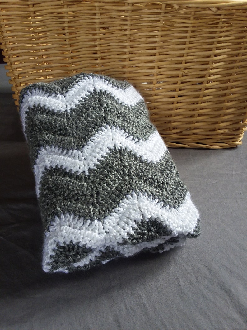 Crochet Baby Blanket Grey and White Hand Made Chevron Afghan Etsy
