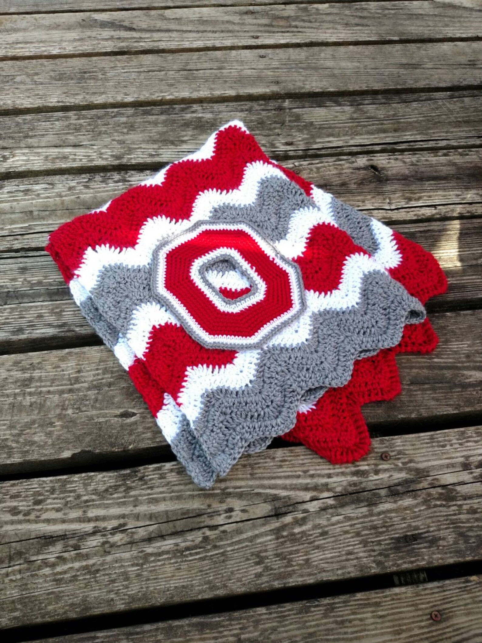 Ohio State Crochet Chevron Blanket with Crocheted Block O Etsy