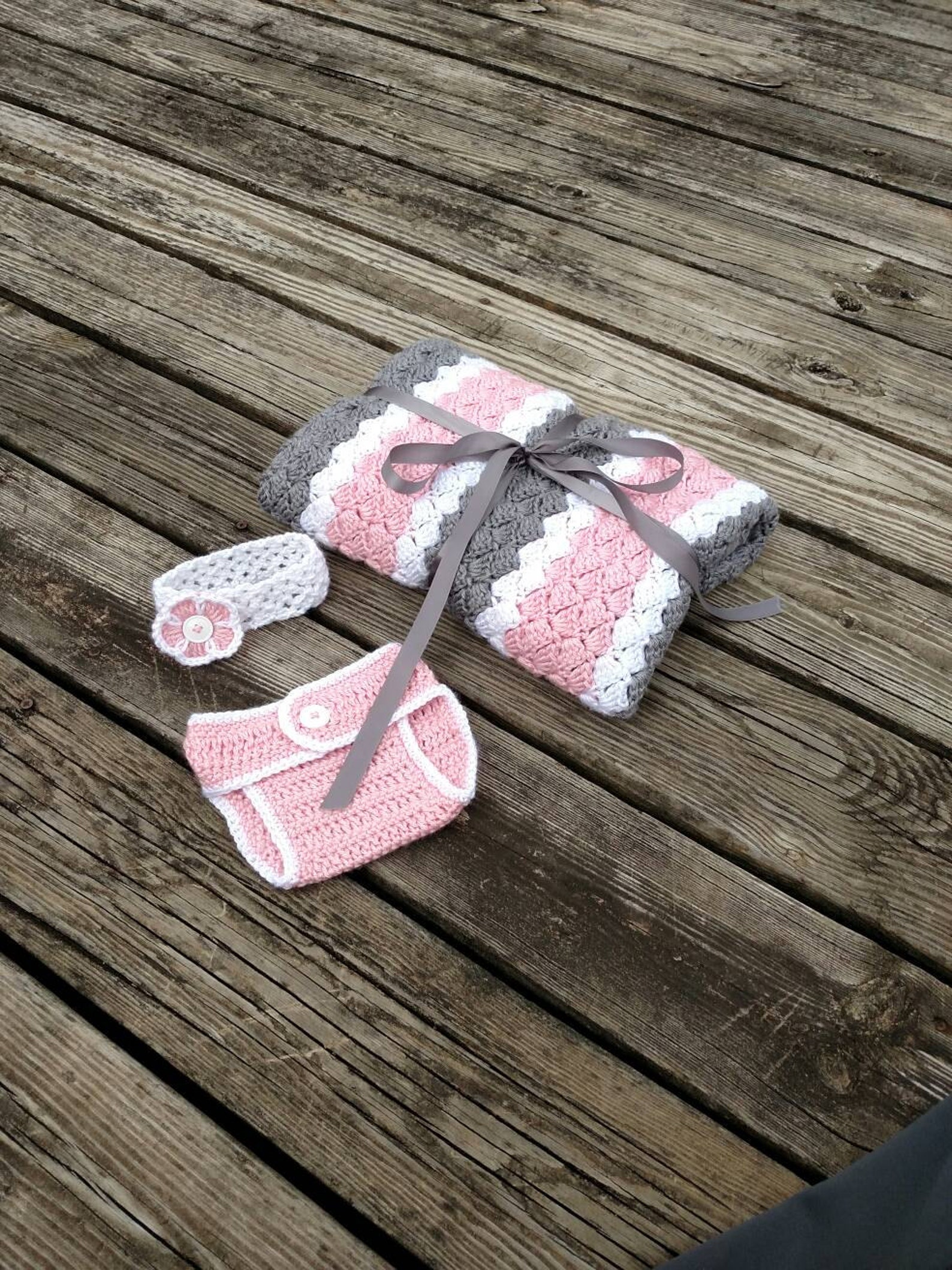 Crochet Baby Gift Set Pink White and Grey Baby Girl Etsy