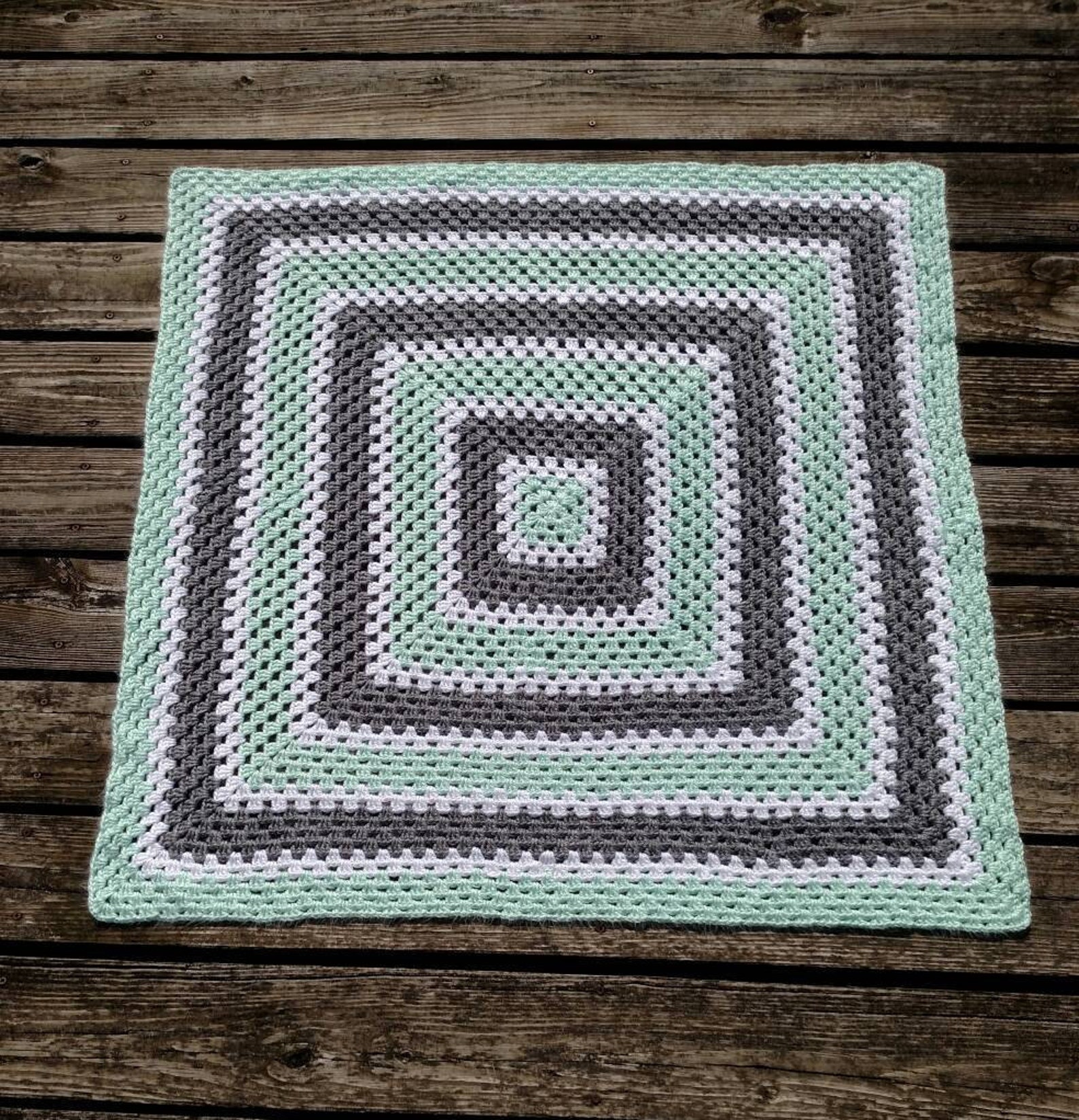 Mint Green Crochet Baby Blanket Green Grey and White Etsy