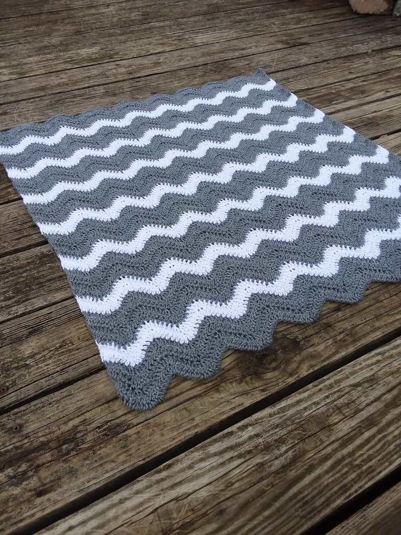 Crochet Baby Blanket Grey and White Hand Made Chevron Afghan Etsy