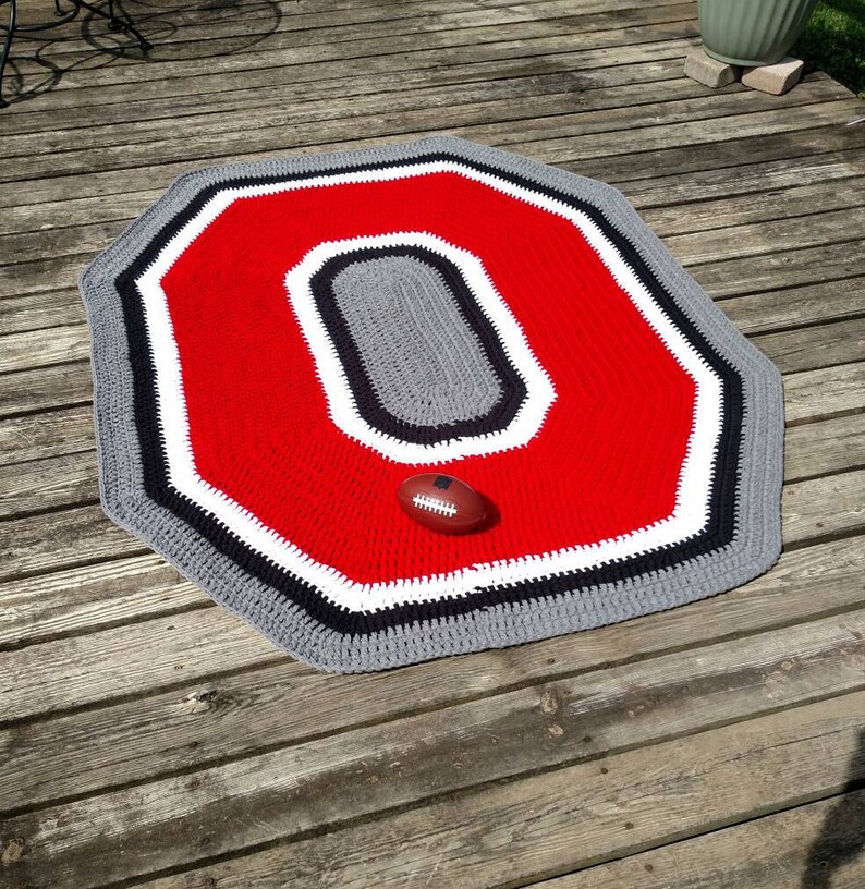 Large Ohio State Buckeyes Crochet Area Rug Handmade Block O Throw Home Decor Osu Mat