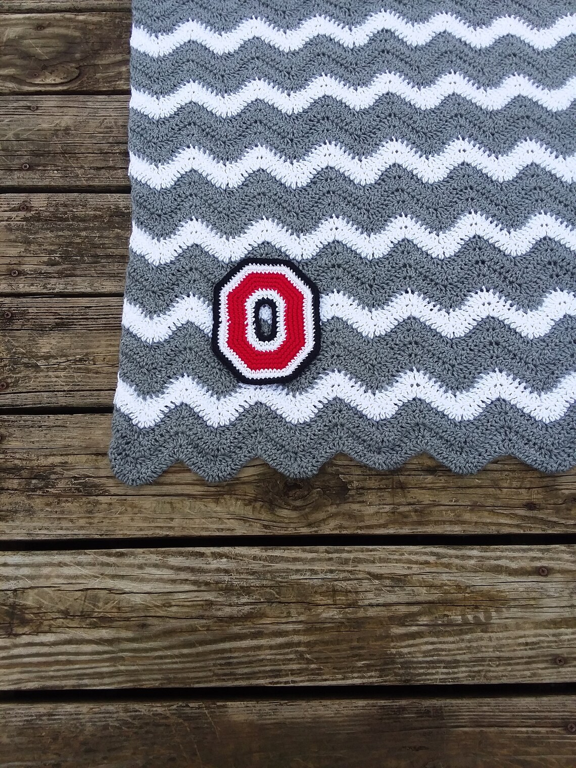 Ohio State Crochet Chevron Blanket with Crocheted Block O Etsy