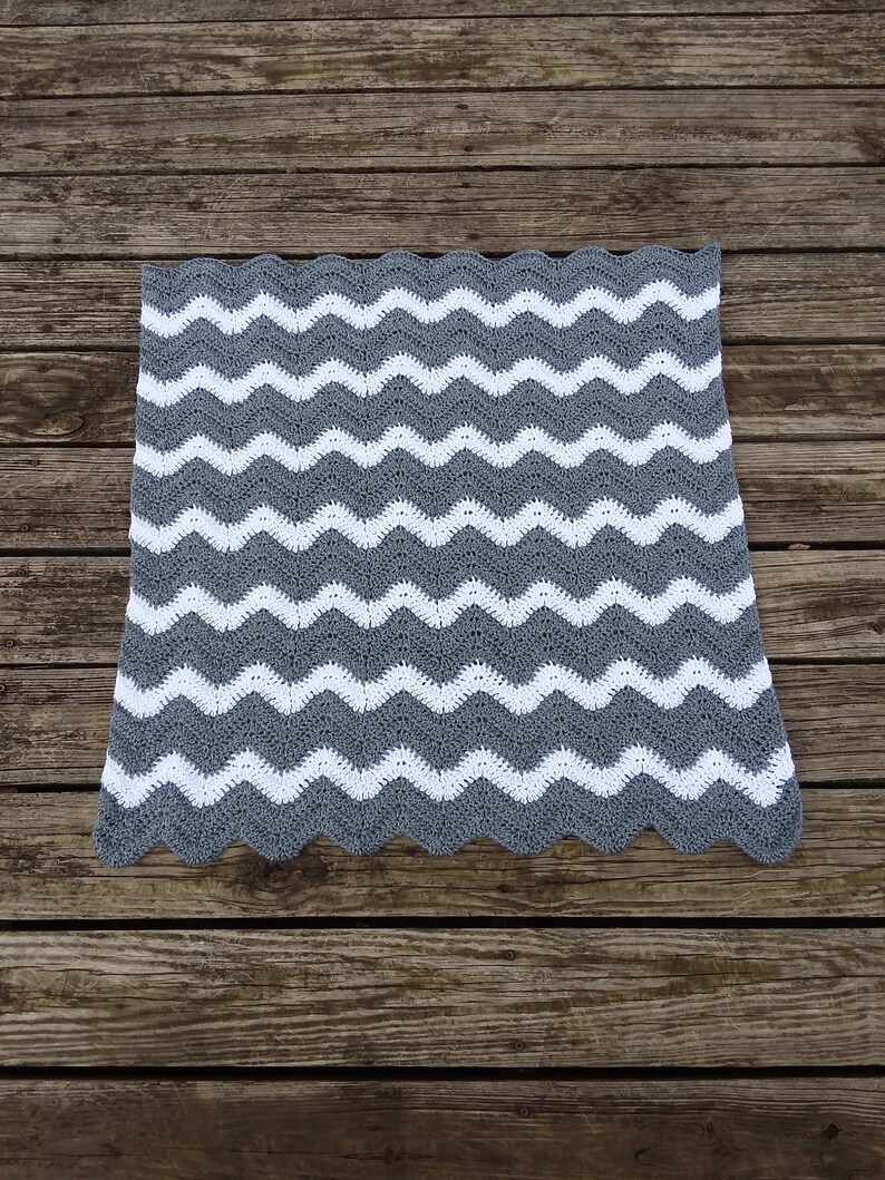 Crochet Baby Blanket Grey and White Hand Made Chevron Afghan Etsy