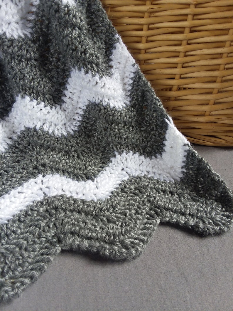Crochet Baby Blanket Grey and White Hand Made Chevron Afghan Etsy