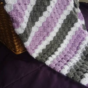 Handmade crochet baby blanket grey and white