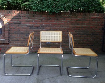 3 Vintage 1980's Mid Century Modern STYLE Marcel Breuer Cesca Cantilever CHAiR -ONE piece Tubular Chrome Cane VERY NiCE You get all 3 chairs