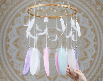 Dreamcatcher Pastel Mobile - Dream catcher Mobile Boho Bohemian Baby Mobile Tribal Crib Nursery Baby Girl Baby boy