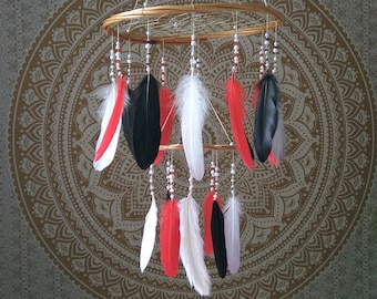 Dream Catcher Nursery Mobile Chandelier - Black, Red and White