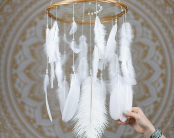 White Dreamcatcher Mobile White Large Dream Catcher Mobile Baby Shower Gift Baby Mobile Crib Mobile Nursery Mobile Boho Dream Catcher Mobile