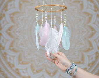 Mini Dream Catcher Mobile - Nursery Dream Catcher Mobile Boho Mobile Boho Nursery Mobile Bohemian Mobile Chandelier