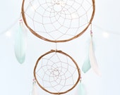 Dream Catcher Large Peach and Mint Two Tier - Bohemian Wall Hanging DreamCatcher Baby Tribal Crib Nursery Baby Feather