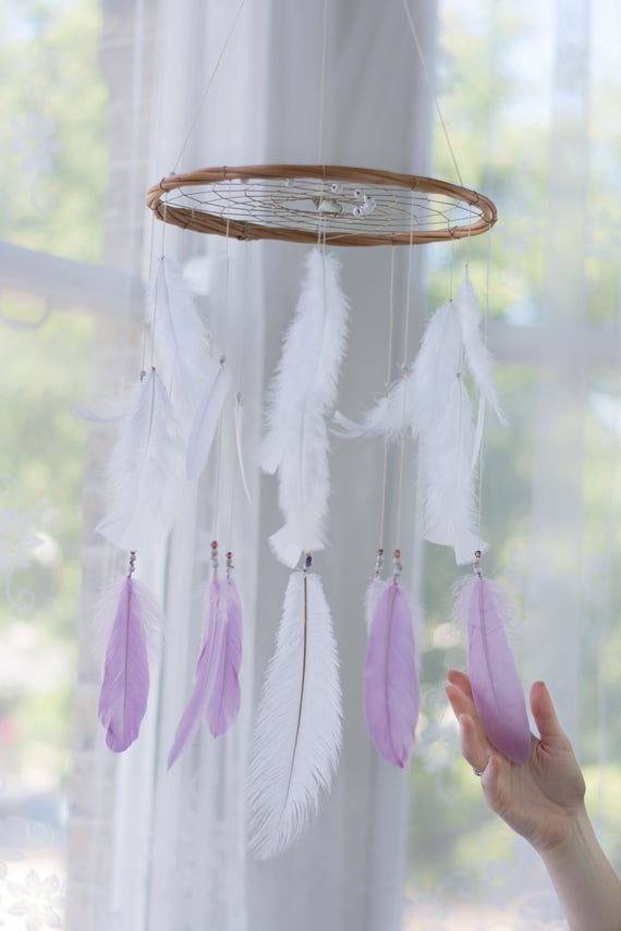Lilac Boho Dream Catcher Crib Mobile Lavender Nursery Wall Etsy
