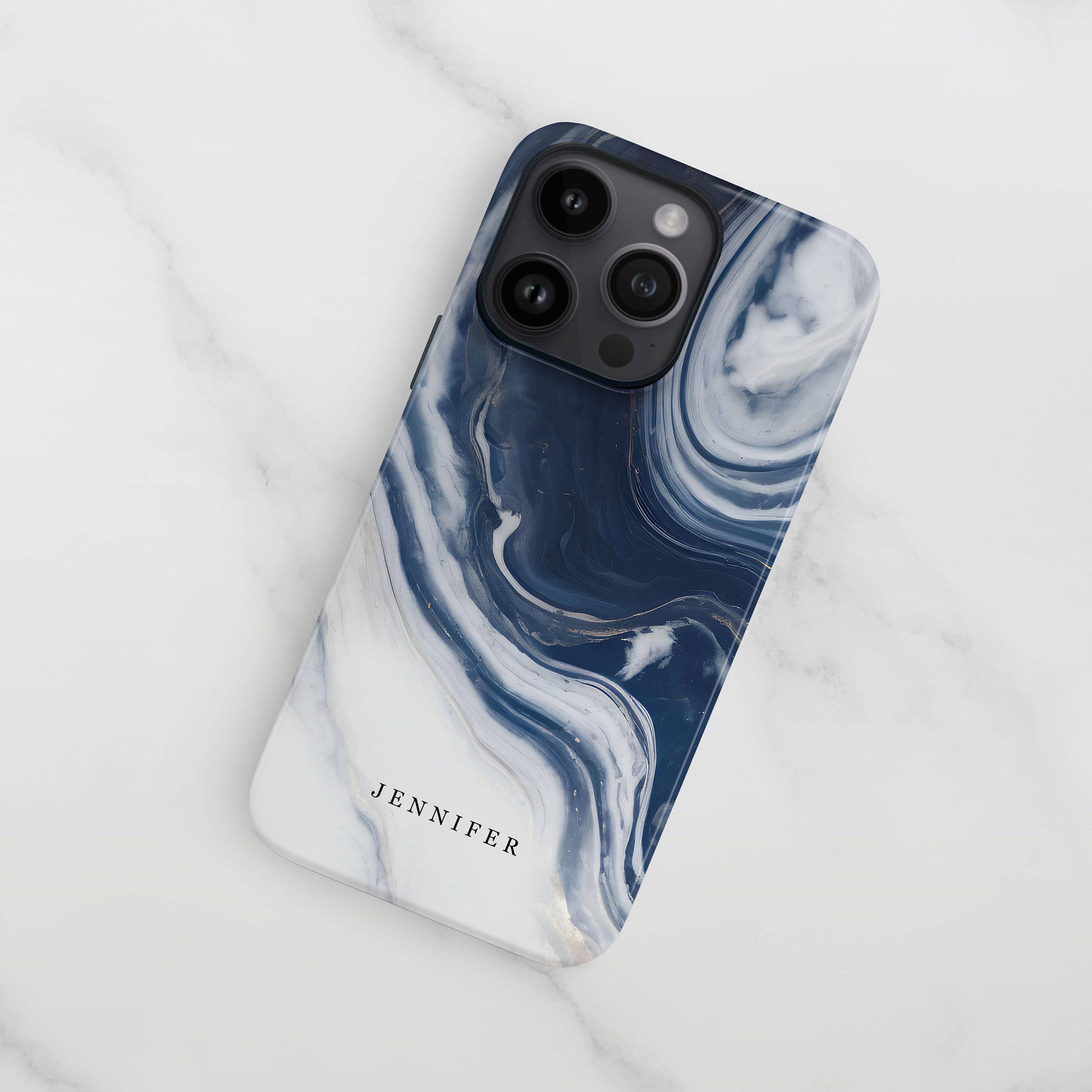 ネイビーブルーマーブル iPhone 17 ケース：パーソナライズされた