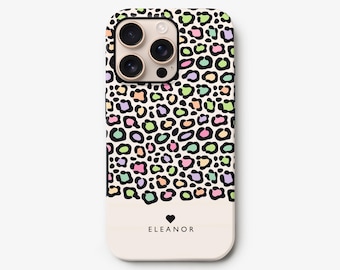 Custodia per telefono con stampa leopardata arcobaleno: macchie di animali personalizzate