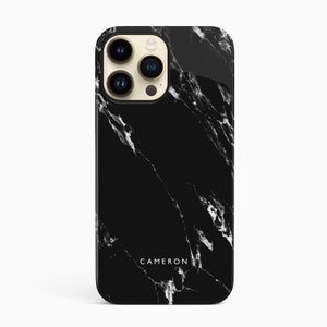 Custom black iPhone 14 case, 13 pro 12 mini Se 11 marble pattern personalised name hard stylish glossy premium cover gift UK image 4