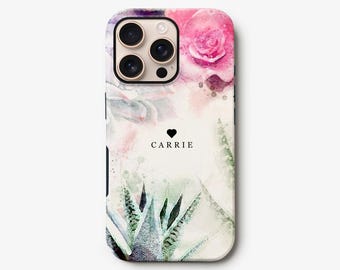 Floral Botanical iPhone 16 Case, Personalised 15, 14, 13, 12 Pro Max, Samsung S24, S23, S22 Unique Stylish Phone Cover