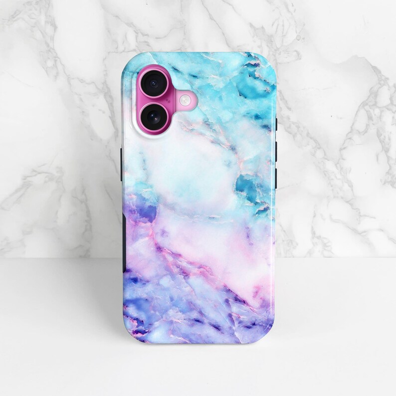Marble iPhone 16 Case, 15, 14 Pro Max, S24, S23 Blue Pink Purple