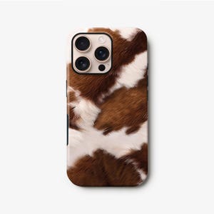 Cow Print Phone Case for iPhone 16, 15, 14 Pro, 13 Mini, Stylish Cowhide Samsung S24, S23, S22, S21 Cover