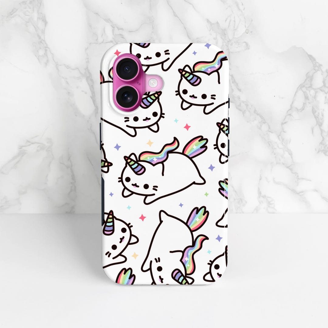 Caticorn iPhone 16 Case, Cat Unicorn 15, 14 Pro, 13, 12, Samsung S24