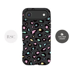 Multicolour Leopard Print Phone Case, iPhone 17, 16, S25 Grey Spot Pattern Cover