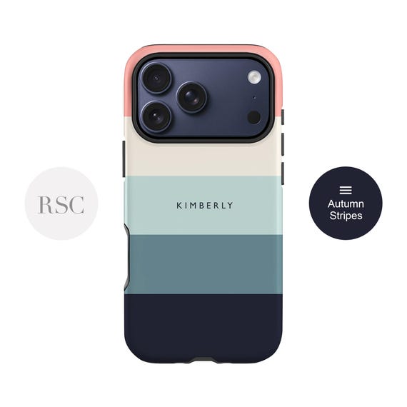 Stripes iPhone 15 Pro Case, Custom Name 16, 14, 13, 12 Premium Slim Hard Cover, Samsung Galaxy S24 S23 S22