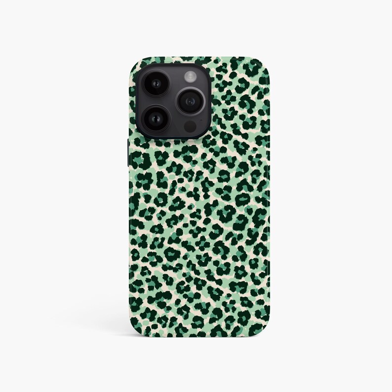 Green Leopard Print iPhone 16 Case, 15, 14, 13, Animal Spots S24, S23