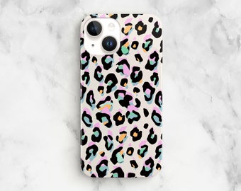 leopard spots phone case iPhone 15 14 plus 12 mini 13 pro 11 xs max rainbow abstract pattern cover, Samsung galaxy s22 s21 fe s20 s20 s9