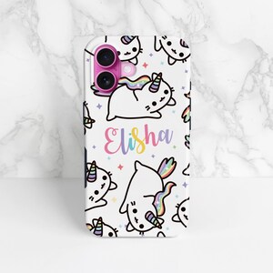 Caticorn iPhone 16 Case, Personalised Cute Cat Unicorn Phone Cover Gift, 15, 14, 13 Pro, 12 Mini, Samsung S24, S23