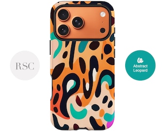 Custodia per iPhone con stampa leopardata arancione: motivo astratto per modelli 17 Pro, 16 e 15
