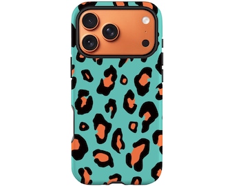 Custodia con stampa leopardata da 16 pollici, opaca o lucida per 15 Pro, 14, 13, 12 mini, custodia con motivo a pois arancione e blu per Xs, Samsung S24, S23, 22