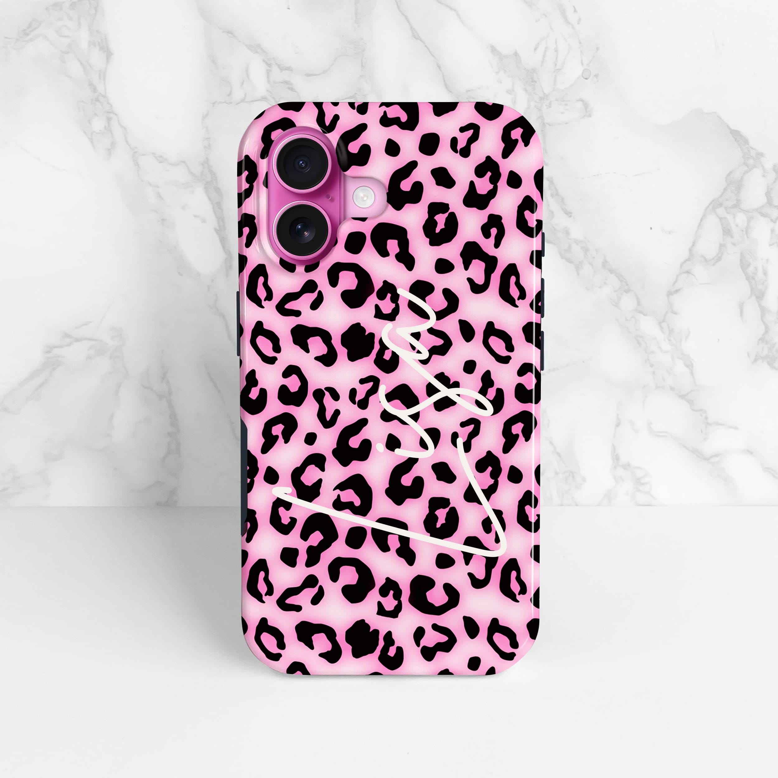 Pink Leopard Print Phone Cover, Personalised iPhone 16 Plus