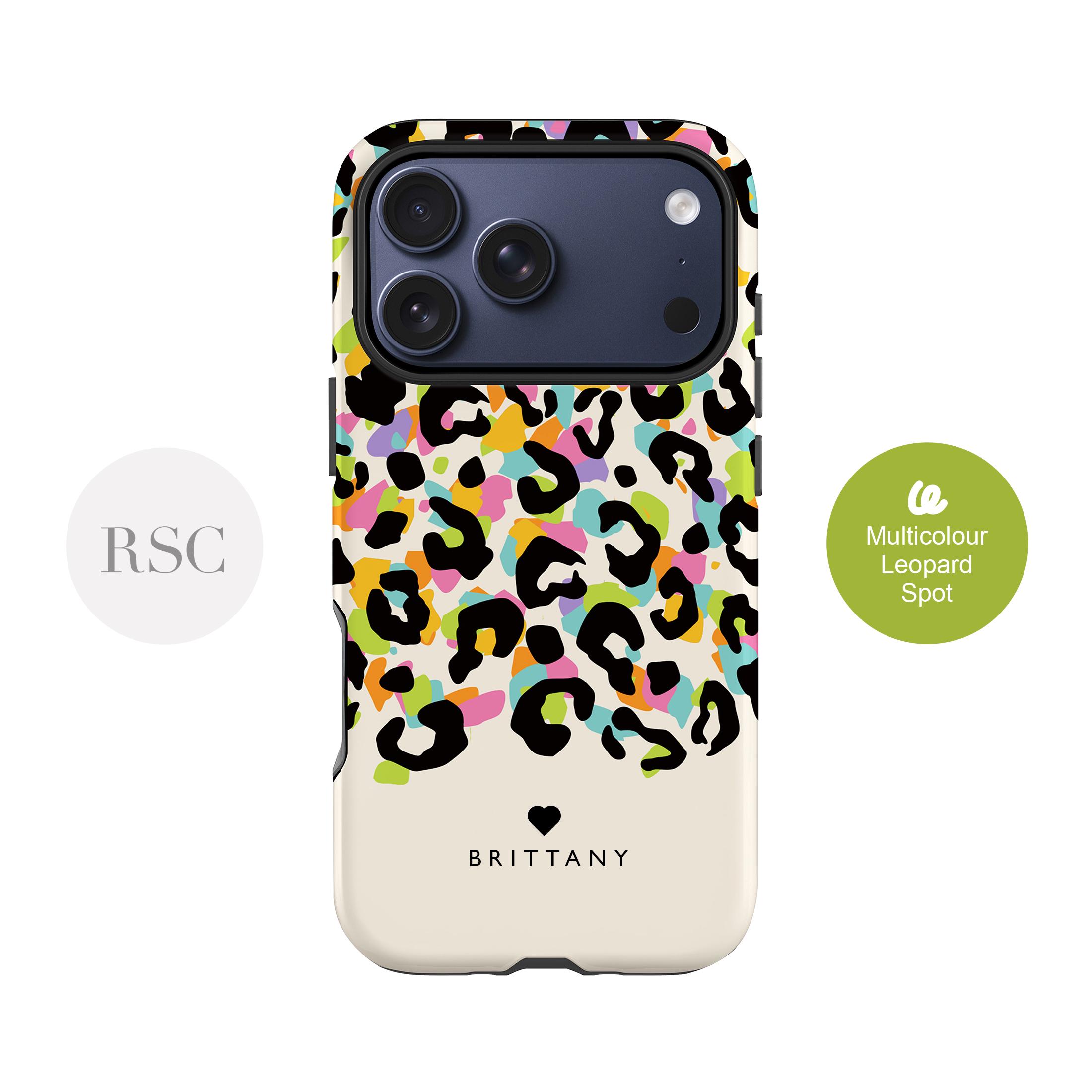 Custodia per telefono con stampa leopardata arcobaleno: cover