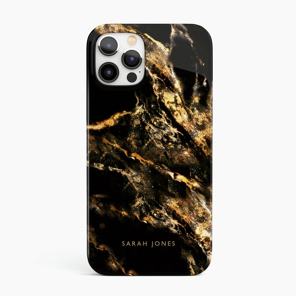 Black & Gold iPhone 12 13 Pro case, Personalised Marble 11 XR XS Se 7 8 Plus cover, Samsung Galaxy S22 Ultra S21 Fe S10 Plus S9 S8 Case