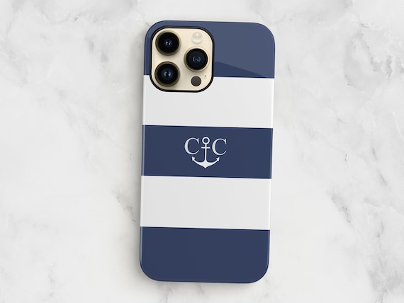 Custom Anchor iPhone 14 Case Nautical Navy Stripe 