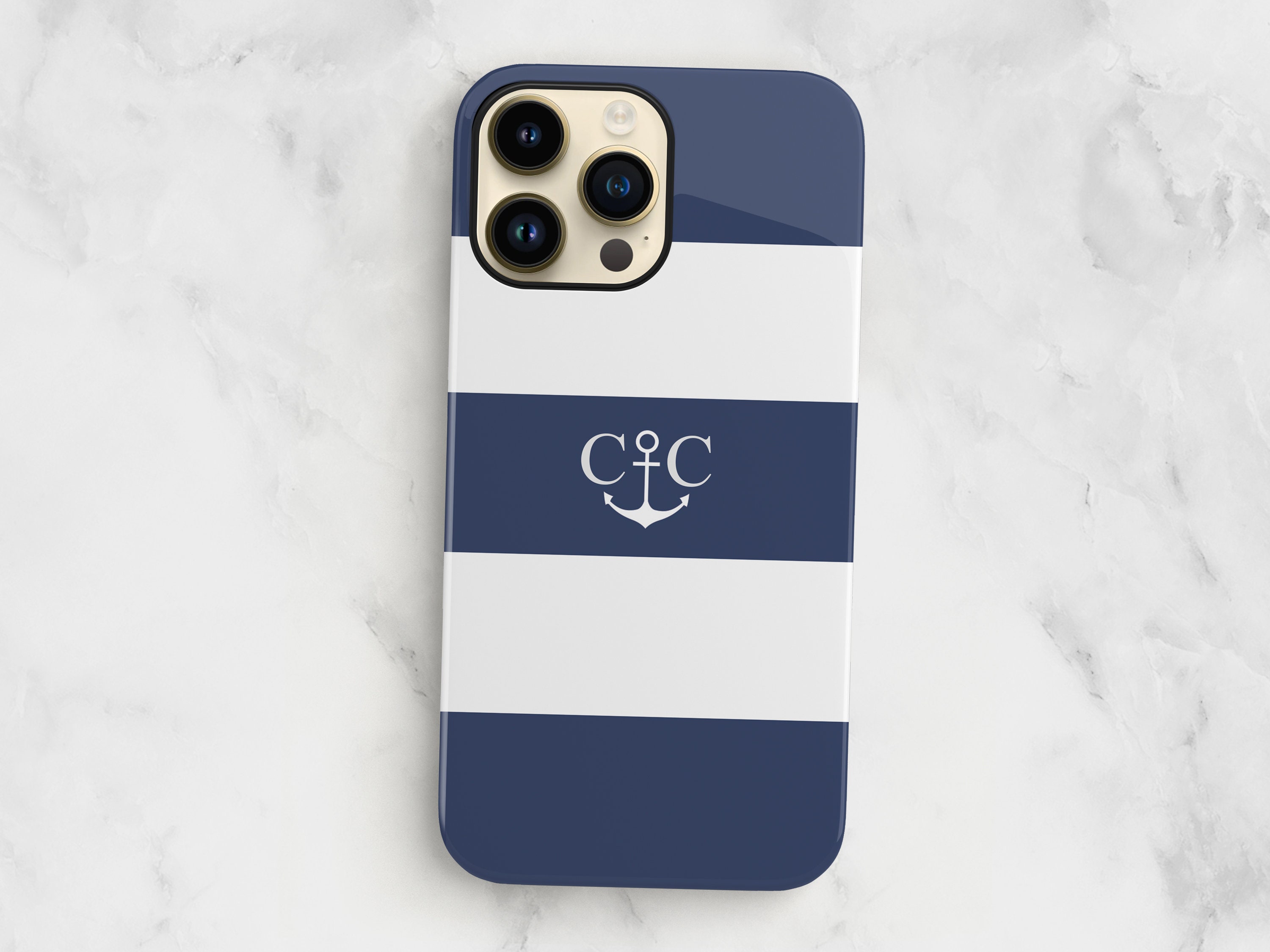 Custom Anchor iPhone 14 Case Nautical Navy Stripe -  Norway