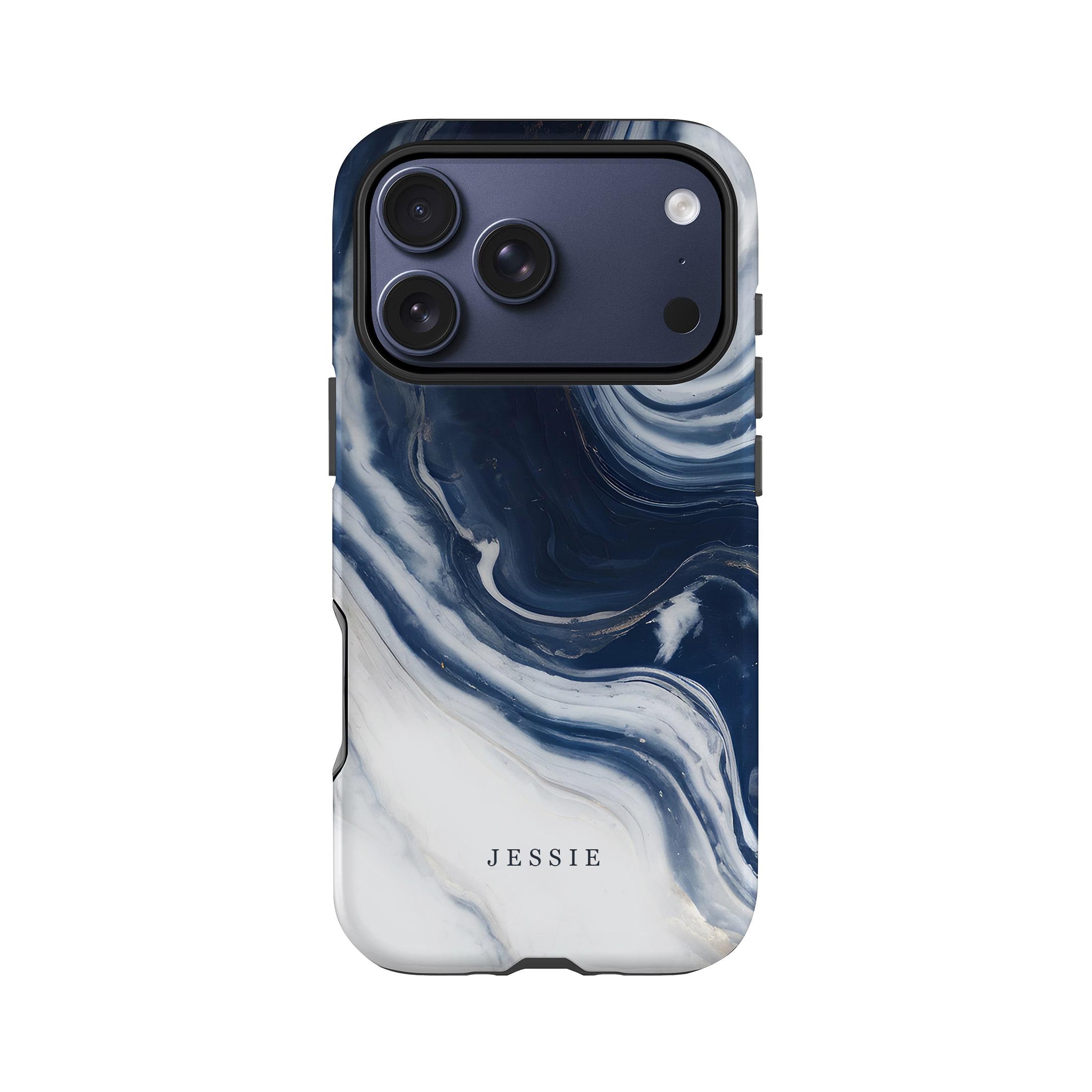 ネイビーブルーマーブル iPhone 17 ケース：パーソナライズされた