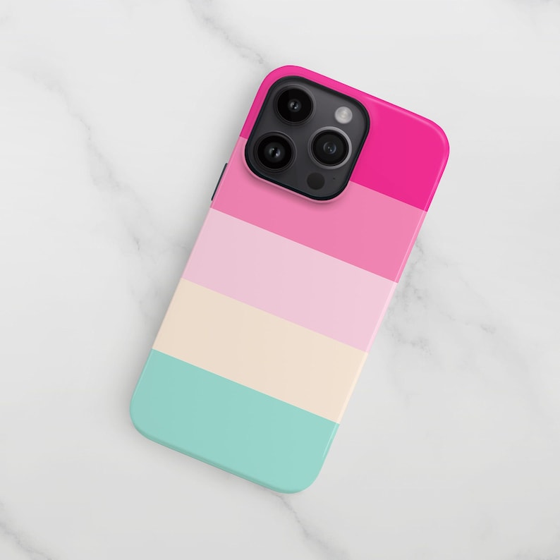 Pink Stripe iPhone 15 Case, 16, 14 Plus, 13 Mini, S24, S23, S22 Hard Matte or Glossy Cover image 2