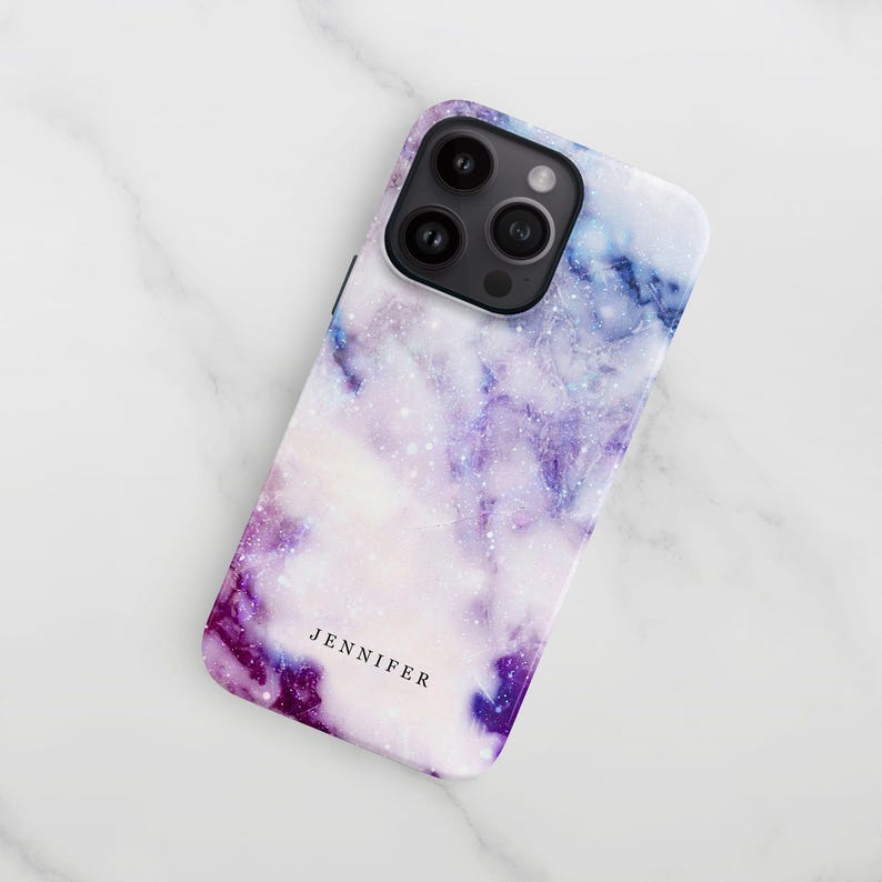 Funda Star Marble para iPhone 16+, 14 Pro Max, 13, S23, S24, morada, rígida, delgada o resistente. imagen 7