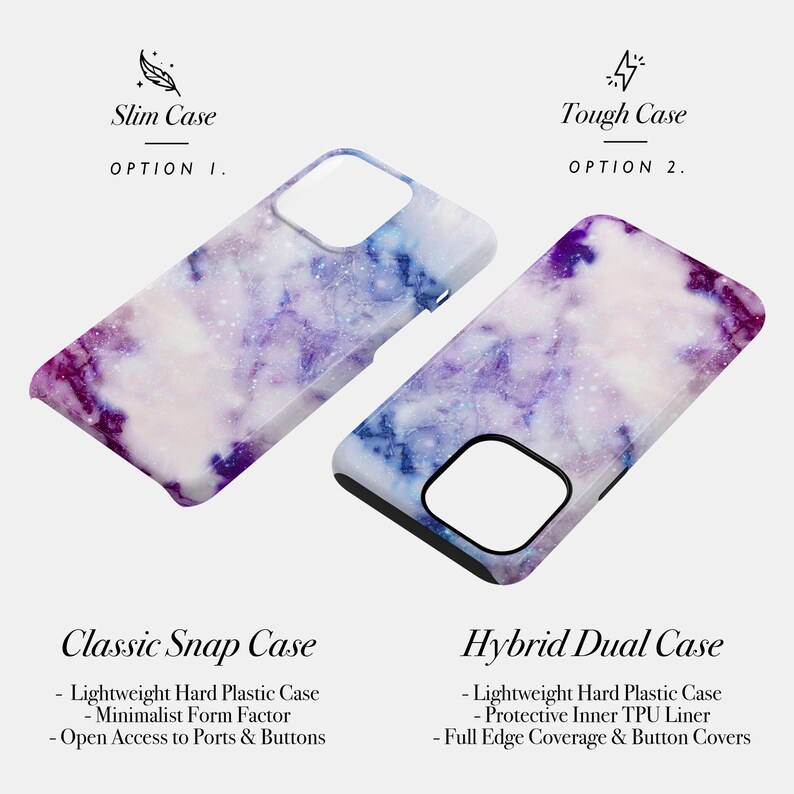 a phone case with a purple and blue marble pattern
